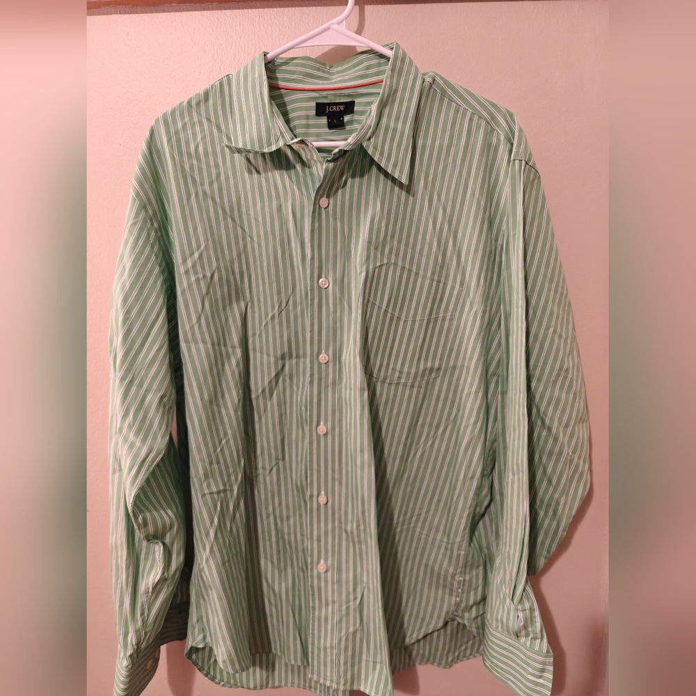 Vintage J.Crew Men's Large Green Pinstripe Button Down Oxford Shirt 80s